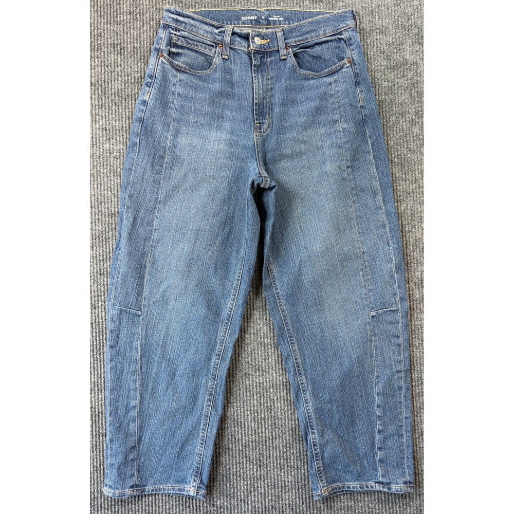 Old Navy Women High Rise Barrel Leg Jeans Size 10 Medium Wash Baggy Denim
